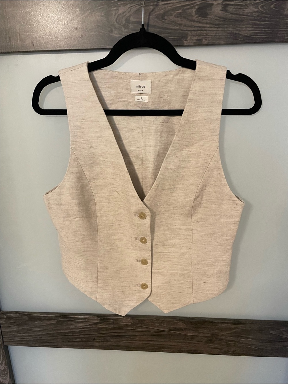 Wilfred Neutral Beige Button-Front Linen-Blend Vest